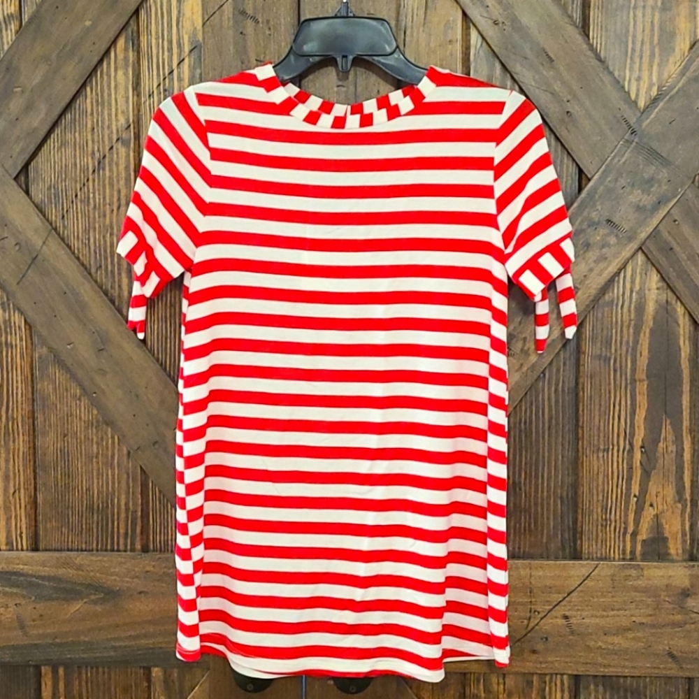XS Agnes & Dora Tie Sleeve Top Ivory Red Stripe